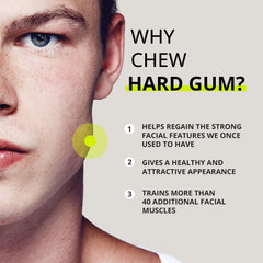 Jawliner Hard Jawline Gum during chewing action shows jaw activation