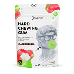 Jawliner watermelon's packaging highlights a premium, reusable gum for facial workouts.