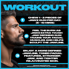 Jawz Gum facial toning demonstrates muscle engagement for a refreshed look.