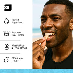 Mint flavor gum in use demonstrates gum hard chew for jaw strengthening potential.