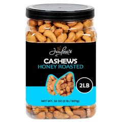 Jaybee's Honey Roasted Cashews in a 32 oz container for sharing and freshness.