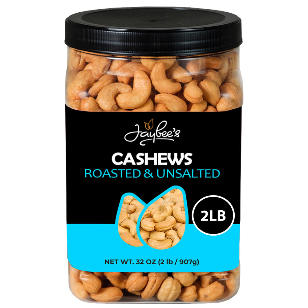 Jaybee's Roasted Cashews jar front view for convenient on-the-go snacking.