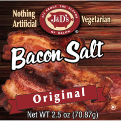 Close-up of J&D's Bacon Salt Original granules for smoky flavor