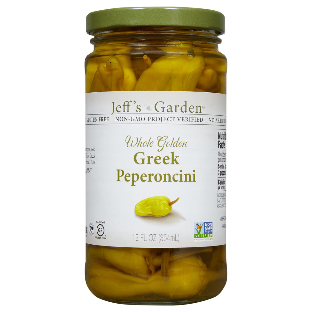 Jeff's Garden Peperoncini Greek Golden Whole peppers add color to salads and antipasti.
