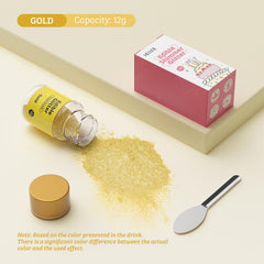 Jelife gold edible glitter close-up jar shows premium shine.