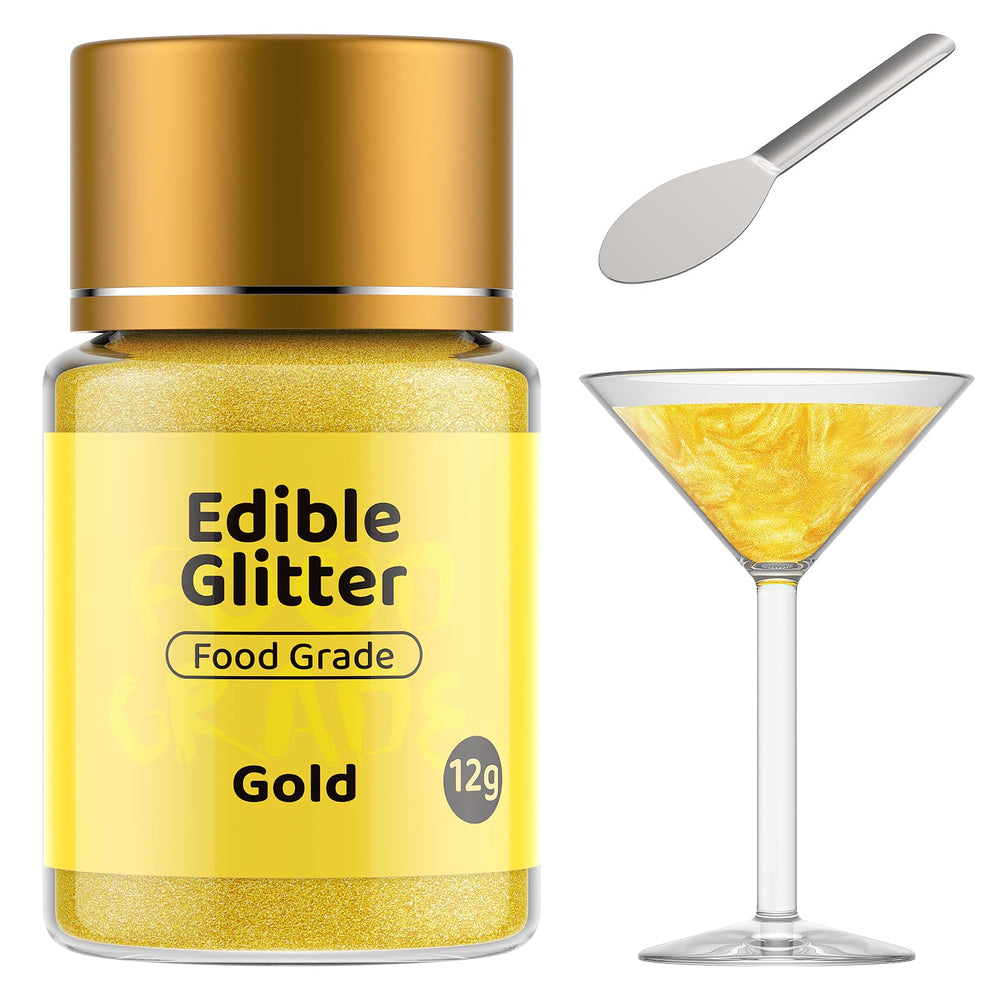 Jelife gold edible glitter on a cocktail adds festive sparkle.