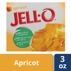 Ingredients for Jell-O Apricot Gelatin Mix and powder for easy prep