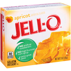 Layered fruit dessert using Jell-O Apricot Gelatin Mix in a glass