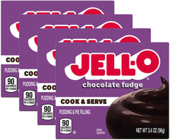 Jell-O chocolate fudge pudding mix pack ready for quick dessert prep.