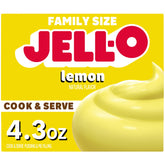 Jell-O Cook & Serve Lemon Pudding box ready for quick, creamy dessert.