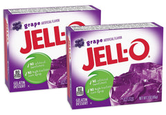 Jell-O grape gelatin dessert, pack of two, ready for serving and sharing.