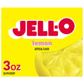 Jell-O Lemon Gelatin dessert mix in a box for quick, colorful snacking