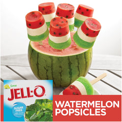 Jell-O lime sugar-free gelatin set in the fridge, ready to jiggle.
