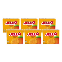 Jell-O Mango gelatin boxes show convenient six-pack dessert options.