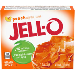 The Jell-O Peach Instant Gelatin Mix box ready for quick family desserts.