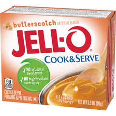 Jell-O pie filling being poured into a pie crust.