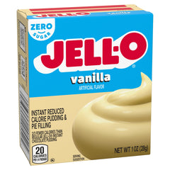 Jell-O Sugar-Free Vanilla Pudding packets shown for freshness and convenience