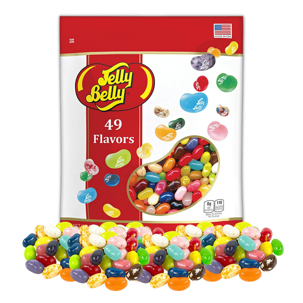 Jelly Belly 49 flavors in a resealable pouch for lasting freshness and variety.