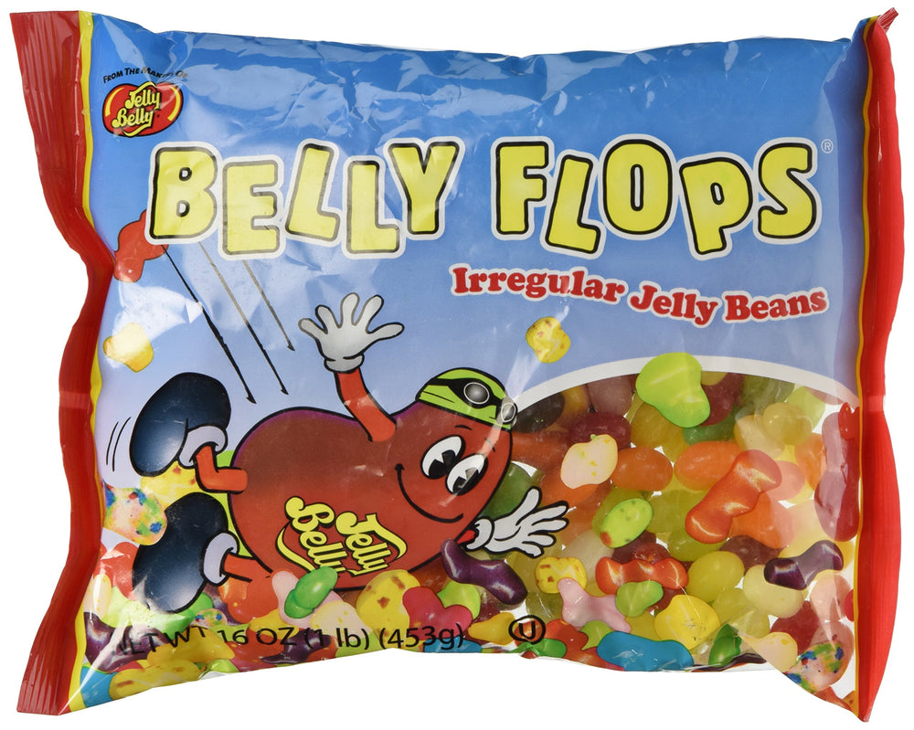 Jelly Belly Belly Flops 1 lb bag front view, perfect for sharing at gatherings.