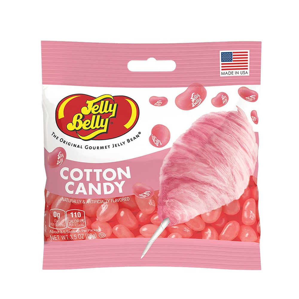 Jelly Belly Cotton Candy jelly beans in a 3.5 oz bag for on-the-go snacking.