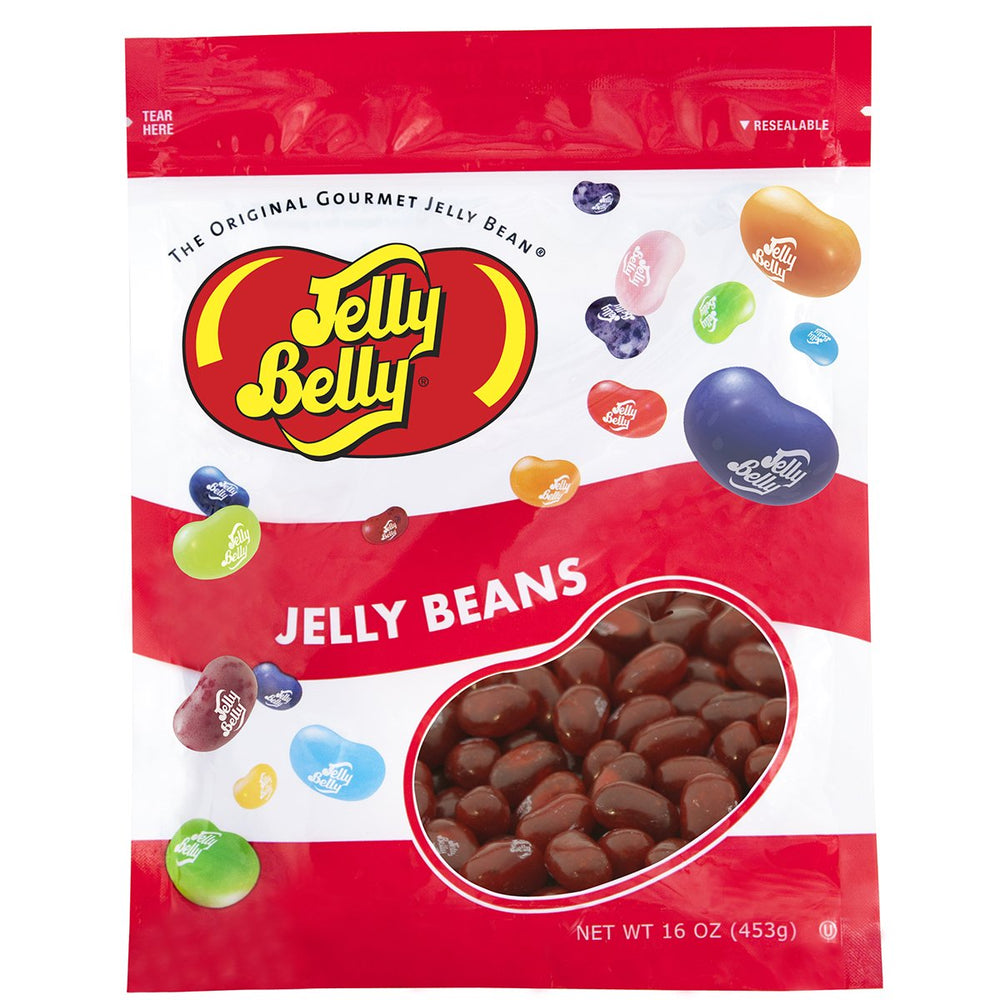 Jelly Belly Raspberry Jelly Beans bag-front with resealable closure for freshness.