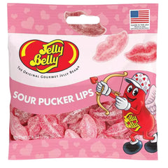 Close-up of Jelly Belly Sour Pucker Lips pink lips gummies for gifting or parties.