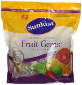 Jelly Belly Sunkist Fruit Gems bag with colorful fruits, fat-free snack for on-the-go.