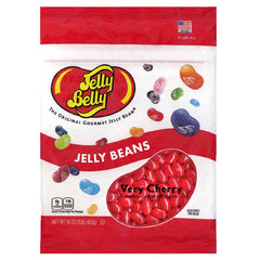 Jelly Belly Very Cherry jelly beans in a close-up bag showing authentic cherry flavor