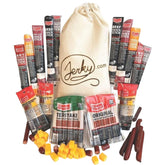 Jerky.com 26pc variety pack front gift bag, the perfect ready-to-gift snack.