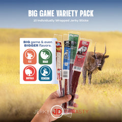 Jerky Dynasty buffalo jerky chunks with hearty texture for outdoorsy snacking.