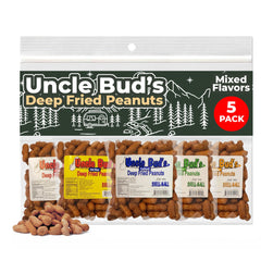 Jerky-n-Spice Uncle Bud's deep fried peanuts in shell salted, ready for quick snacking.
