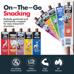 Assorted Jerky-n-Spice exotic flavors offer tasty, protein-packed snacking options.