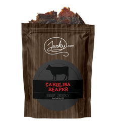 Jerky.com Carolina Reaper beef jerky 2.5oz bag ready-to-eat protein on the go.