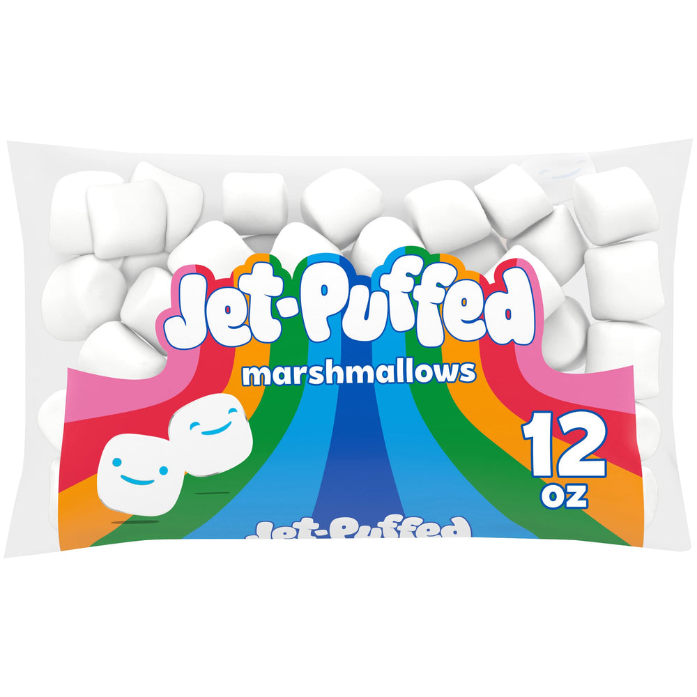 Jet-Puffed Marshmallows 12oz bag ready for snacking and desserts.