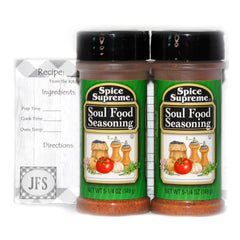 JFS Grocery Spice Supreme Soul Food Seasoning bottle close-up for rich Southern flavor.