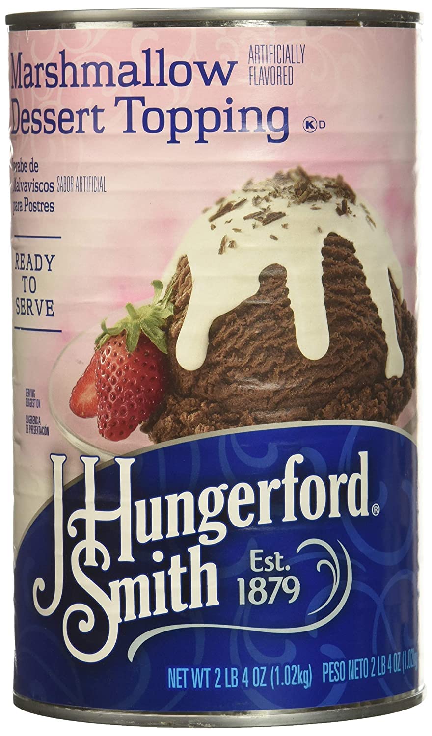 J. Hungerford Smith Marshmallow Dessert Topping jar front for smooth dessert topping.