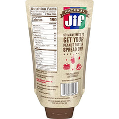 Side view of Jif Natural Squeeze pouch highlights portable, on-the-go convenience.