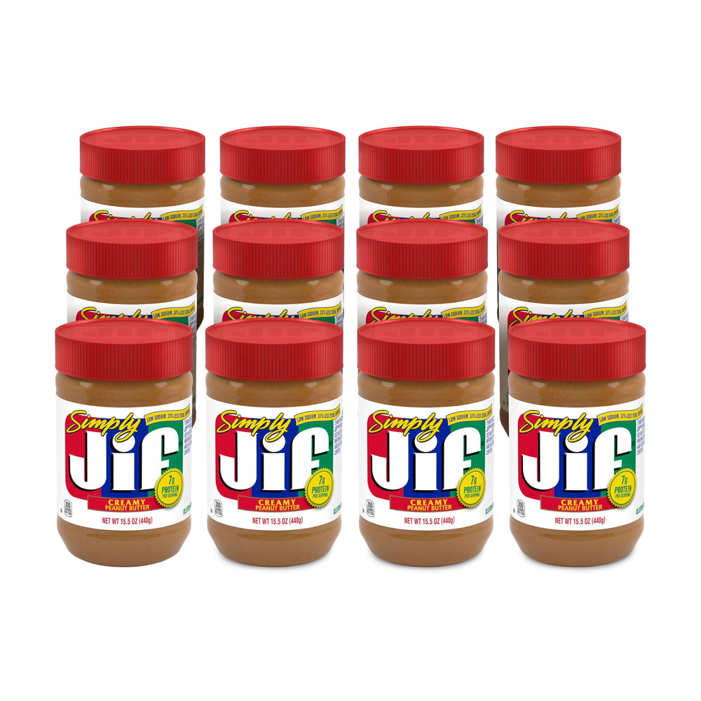 Simply Jif creamy peanut butter jar with smooth texture ideal for spreading