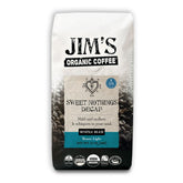Jim's Organic Coffee Sweet Nothings Decaf label front for premium organic experience