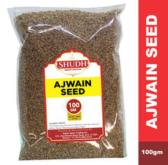 Jimidar SHUDH Ajwain seeds pack shot, crisp aroma elevates Indian recipes.