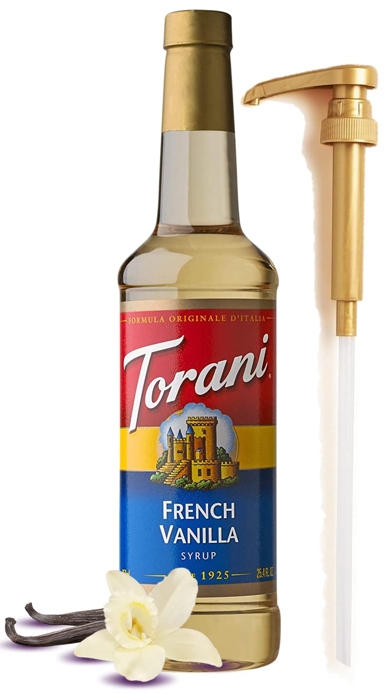 Jimoco French Vanilla Syrup bottle with pump for at-home flavoring