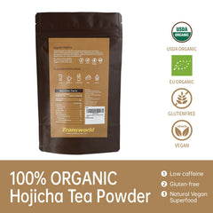 Jiuyu Hojicha powder texture with scoop ideal for baking.