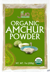 Jiva Organics amchur powder bag shows pure organic mango powder for bright tang in dishes