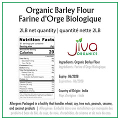 Jiva Organics Barley Flour 2lb pour demonstrates smooth flow for precise measuring in recipes
