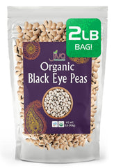 Jiva Organics black eye peas 2lb bag, pantry staple for soups and stews.