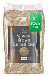 Jiva Organics Brown Basmati Rice 10lb pack, premium organic staple for everyday meals.
