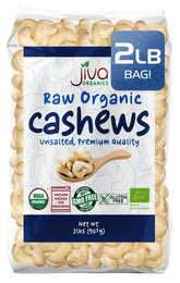 Jiva Organics cashews whole bag front view for premium snacking and protein