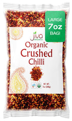 Jiva Organics chili flakes bag front for versatile pizza topping