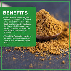 Close-up of finely ground coriander powder with rich texture.