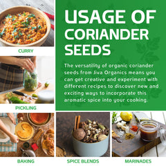 Jiva Organics coriander seeds label front indicating organic quality.